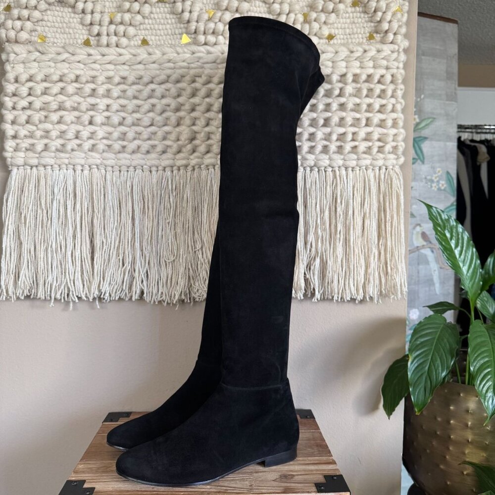 jimmy Choo Myren Black Stretch Suede Flat Over the Knee Boots Size 42/US Size 12 - Picture 3 of 16